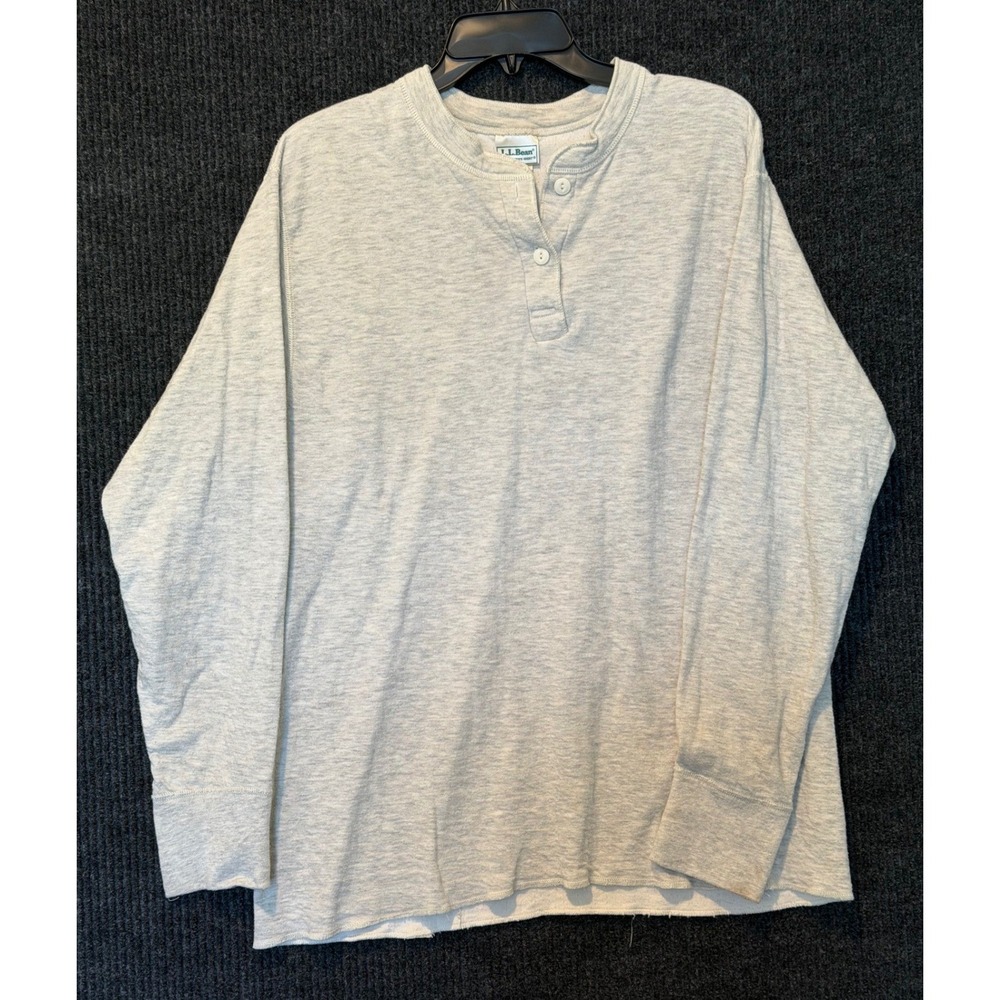LL‎ Bean River Drivers Shirt Mens XL Gray Henley Wool Blend Dual Layer USA Made